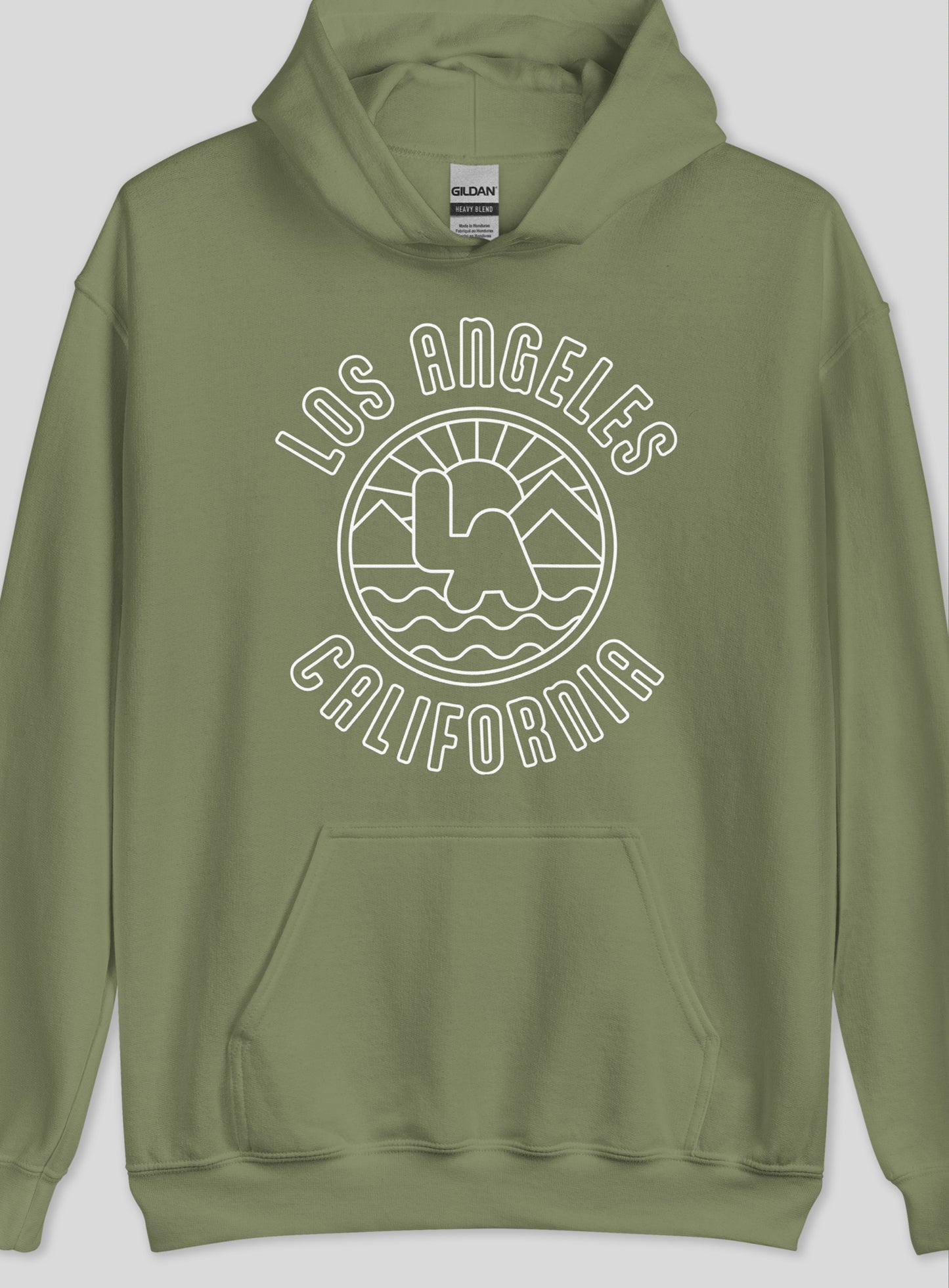 Unisex: Los Angeles Sunrise Pullover Hoodie - Olive