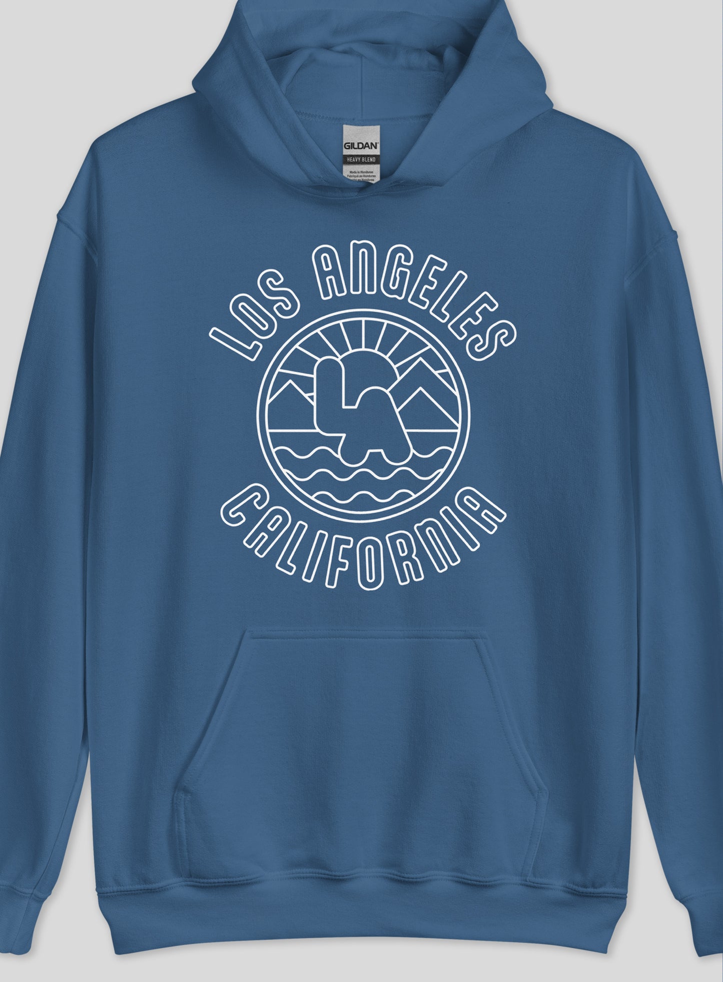 Unisex: Los Angeles Sunrise Pullover Hoodie - Indigo Blue